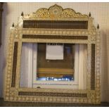 FRAME, Damascus mother of pearl parquetry with pierced spindle border, 141cm H x 132cm W.