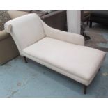 CHAISE LONGUE, in cream fabric on turned wooden supports, 152cm L.