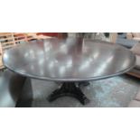 ATTRIBUTED TO SELVA DINING TABLE, circular wooden on quadraform base, 128cm x 190cm diam x 77cm H,