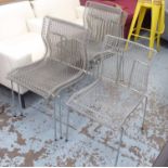 VINTAGE INDUSTRIAL DESIGN DINING CHAIRS, a set of six, stacking, in ringed metal on metal frame,