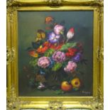 20TH CENTURY SCHOOL 'Still Life with Flowers', oil on canvas, 60cm x 51cm, framed.