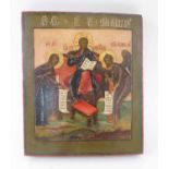 DEISIS ICON, 19th century Russian, painted on wooden panel, 35.5cm H x 30cm W.