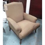 LARSEN SILK UPHOLSTERED ARMCHAIR, on turned supports, 64cm W.