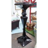 CONTEMPORARY FLOOR LAMP, black lacquered finish, 170cm H (with faults).