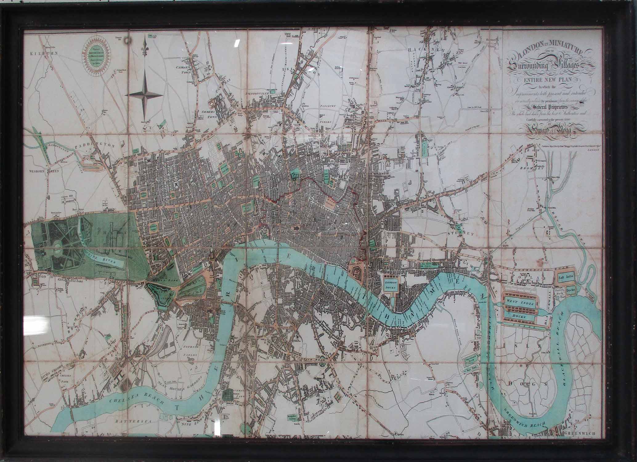 VINTAGE STYLE LONDON MAP PRINT, framed and glazed, 92cm x 133cm.