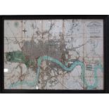 VINTAGE STYLE LONDON MAP PRINT, framed and glazed, 92cm x 133cm.