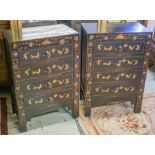 CHINESE SIDE CHESTS, a pair, Chinese black lacquer and gilt butterfly decorated,