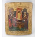 19TH CENTURY RUSSIAN ICON, portraying the Dormition of the Mother of God, painted on wooden panel,