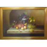 C. FREEMAN 'Still Life with Grapes and Peaches', oil on canvas, signed, 60cm x 90cm, framed.