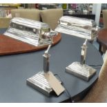 VINTAGE STYLE BANKERS LAMPS, a pair, plated metal finish, 41cm H.