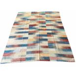 RUFARSHI KILIM, 194cm x 157cm, contemporary broken striped design.