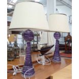 PORTA ROMANA LAMPS, a pair, with swirl detail and cream shades, each 90cm H overall,