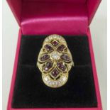 18K YELLOW GOLD RUBY AND DIAMOND SET ART DECO STYLE RING, approx 1.6 cts, size N.