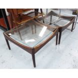 VINTAGE SIDE TABLES, a pair, 1960's Danish rosewood, with glass tops, 54cm x 54cm x 32cm H.