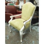 CHRISTOPHER GUY ARMCHAIR, by Christopher Guy, in light green faux suede on a white painted frame,