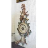 LATE 18TH CENTURY ITALIAN STYLE CARVED AND PAINTED WOODEN BAROMETER AND CLOCK, each 123cm H.