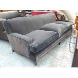 WILLIAM YEOWARD SOFA, three seater, in royal blue velvet on square supports, 228cm L.