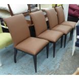 JULIAN CHICHISTER DINING CHAIRS, a set of four, in nubuck leather on square supports, 53cm W.