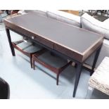 CHRISTOPHER CLARK DESK, with faux leather top drawer below on square supports,