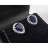 PAIR OF 18K WHITE GOLD PEAR SHAPED SAPPHIRE AND DIAMOND EARRINGS, 2.1cts.