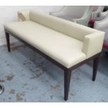 CAREW JONES HALL SEAT, in white leather on wooden frame with square supports, 137cm L.