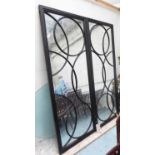 JOHN RICHARD DOUBLE PANEL SCREEN, ebonised abstract design on mirrored ground,