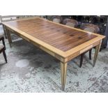 LINLEY INSPIRED TABLE, the macassar top on a steel mounted walnut base,