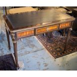 BUREAU PLAT, French Louis XVI design, mahogany, kingwood inlaid and gilt metal mounted,