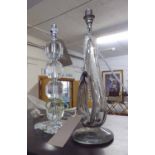 PORTA ROMANA TABLE LAMPS, one curved grey glass, 47cm H,