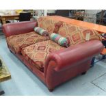 TETRAD EASTWOOD SOFA, two seater, upholstered in studded leather and geometric kilim pattern fabric,