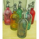 VINTAGE INSPIRED DESIGN SODA SYPHONS, a set of six, multi coloured, 31cm H.