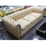 CHESTERFIELD SOFA, contemporary, cream leather buttoned and studded castors, 211cm L.