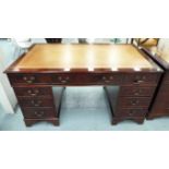 PEDESTAL DESK, mahogany, with seven drawers and one filing drawer, 90cm D x 151cm W.