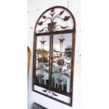 WALL MIRROR, coppered verdigris, metal frames, with front doors, wall fixings attached,