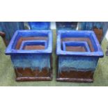 PLANTERS, two pairs, glazed decoration, brown over blue colouration, one pair 42cm H x 40cm W,