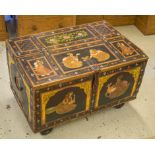 INDIAN DOWRY CHEST, painted wood, all-over decorated figurative and floral panels,