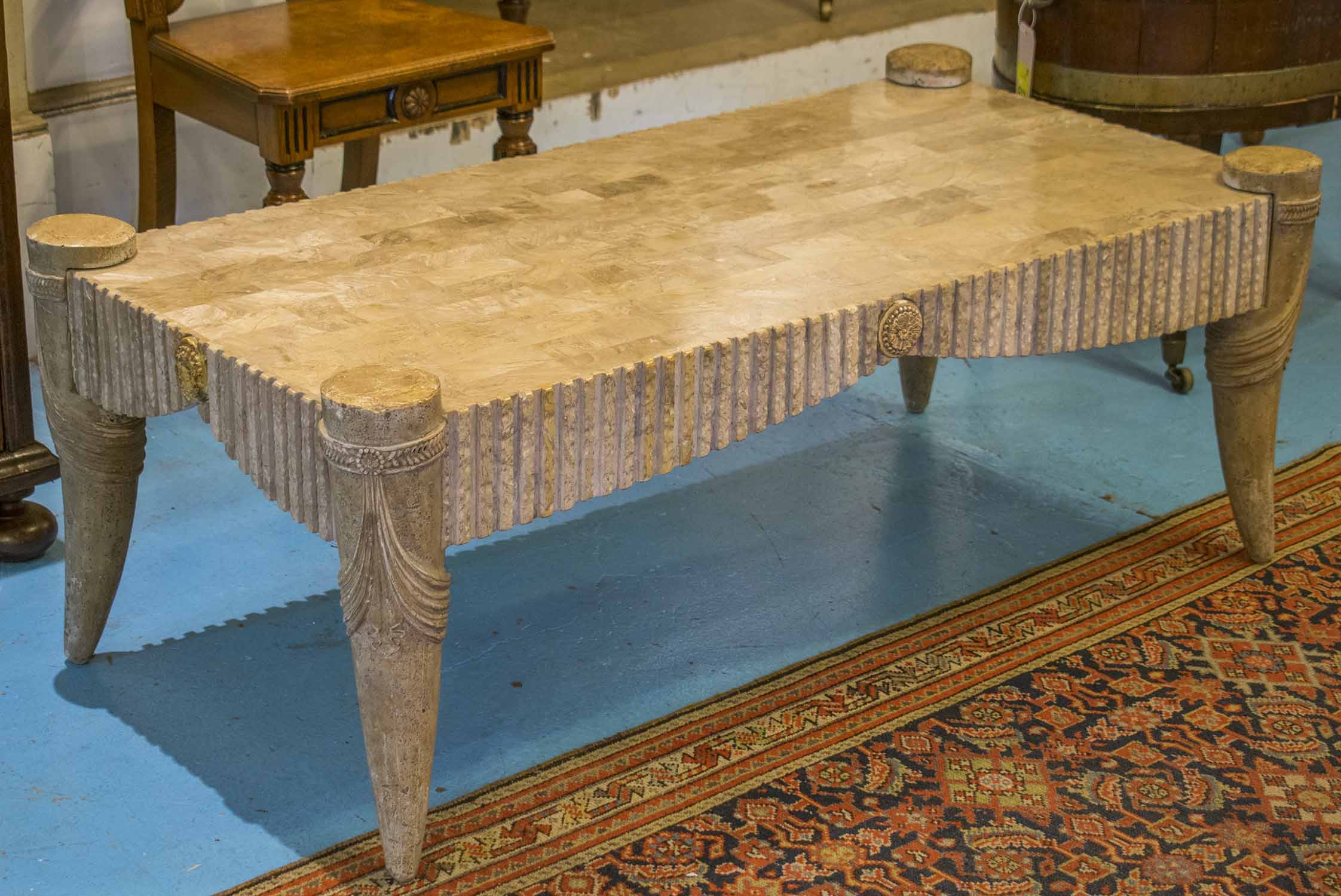 LOW TABLE, Classical form polished travertine marble,