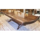 MAHOGANY TWIN PEDESTAL DINING TABLE, with cross banded detail,