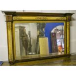 OVERMANTEL, Regency rosewood and parcel gilt, rectangular with acanthus carved pillar supports,