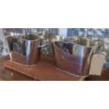 WINE COOLERS, a pair, twin handled, silver plated, each bearing the name Louis Roederer, 39.
