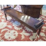 HALL BENCH, 19th century mahogany rectangular with twin raised bolster handles and turned supports,