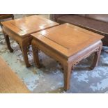 CHINESE LAMP TABLES, a pair 20th century hardwood, each with square top, 63cm x 63cm x 52cm H.