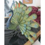 GARDEN PEACOCK SCULPTURES, a pair, stylised metal design, 55cm H.