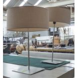 LAMPS, a pair, metal stems with shades, overall 65cm H x 46cm.