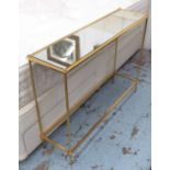 CONSOLE TABLE, mirrored top on gilt finish base, 102cm x 77cm x 77cm.