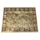 EXTREMELY FINE PURE SILK PICTORIAL HEREKE RUG, 93cm x 124cm.