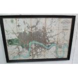 MAP OF LONDON, vintage reproduction, framed and glazed, 91cm x 133cm.