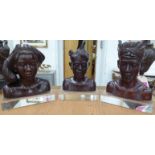 TRIO OF BUSTS, various Indian faces on perspex blocks, tallest 37cm H.