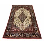 ANTIQUE TEHRAN RUG, 221cm x 138cm, central pendant medallion on an ivory palmette and vine field,