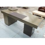 EXECUTIVE'S DESK, bespoke, with leather writing panel, payes grey finish, 200cm L x 80cm W x 85cm H.